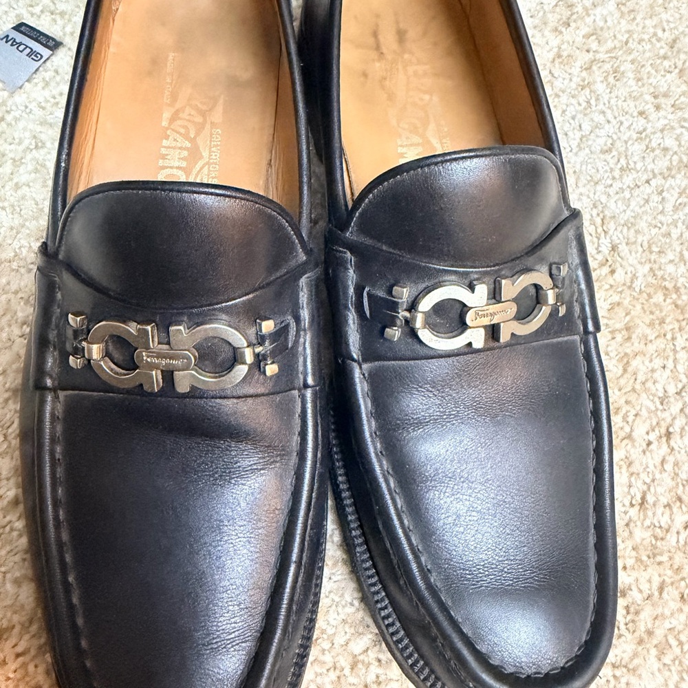 Salvatore Ferragamo Men's Leather Loafers with Silver Accent